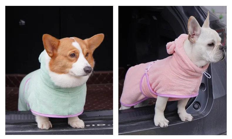 Bathrobe for Dogs Super Absorbent Fast Drying Hooded Cute Pet Bathrobe Towel for Cats Dogs Adjustable Microfiber Coat Corgi Pugs