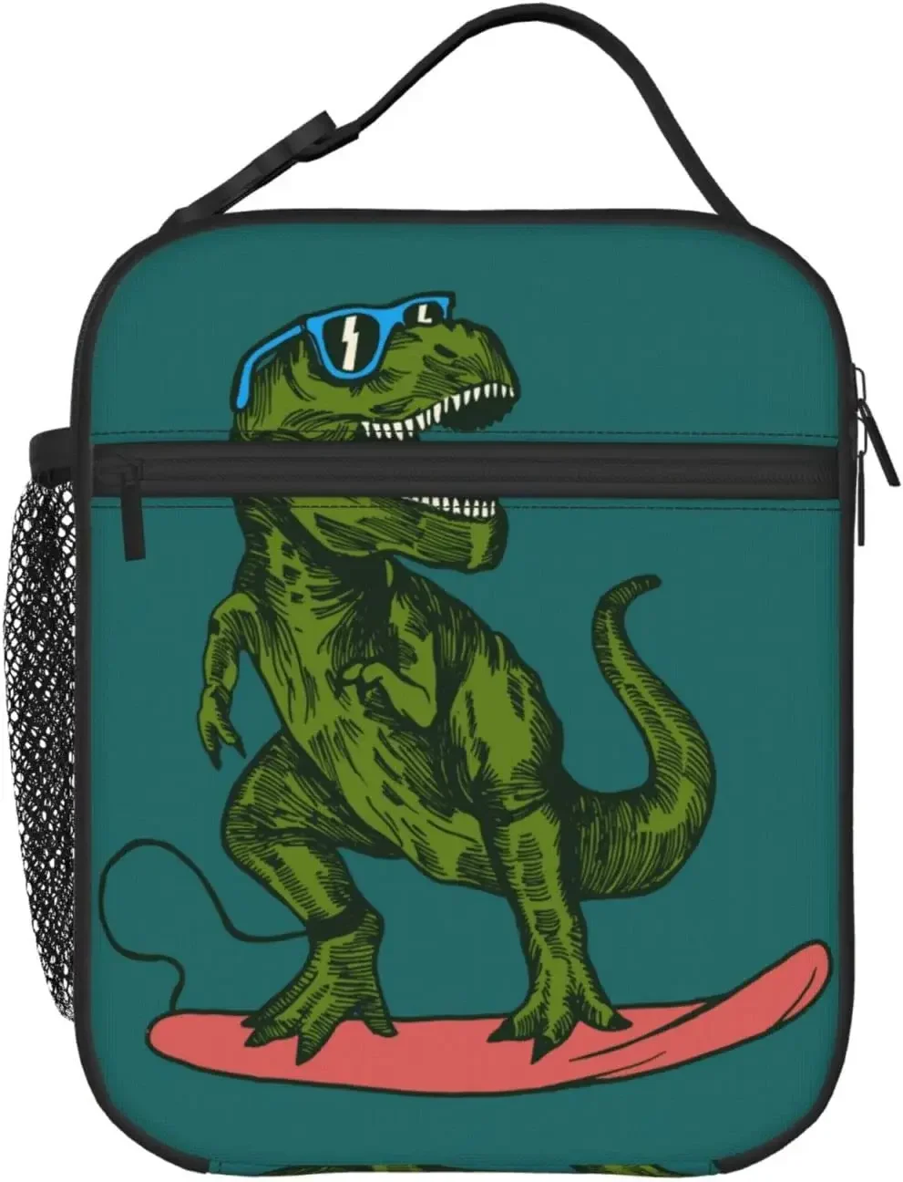 Surfing Dinosaur Thermal Lunch Bag Insulated Lunch Bags for Women/Men/Girls/Boys Detachable Handle Lunch Box Meal Tote Bag