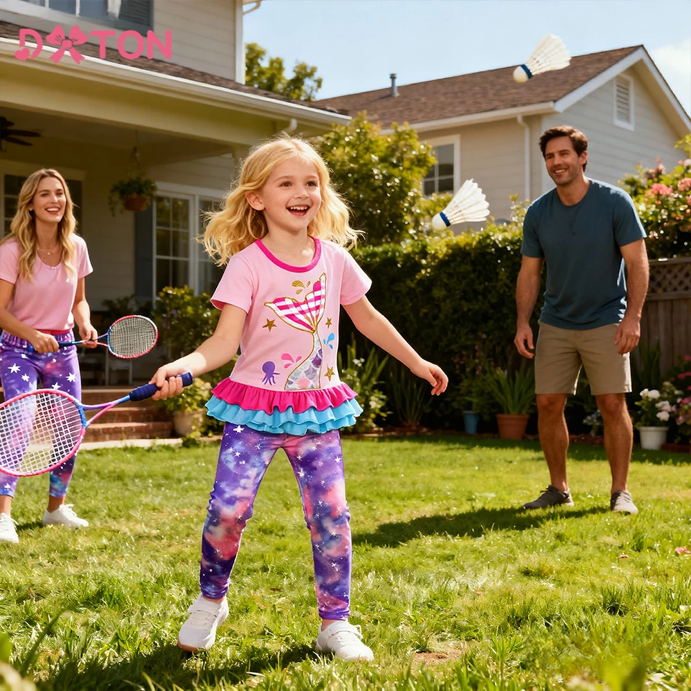 

DXTON Girls Leggings Baby Girls Slim Trousers Summer Children's Pencil Pants Gradient Starry Sky Print Outerwear Girls Outfits