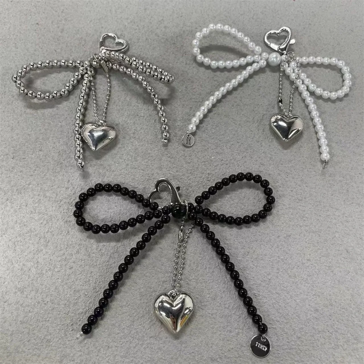 Korean Pearl Bow Heart Keychain Bag Pendant Pearl Decoration for Bags and Phones Creative Keyring Gift Charm Backpack Pendant