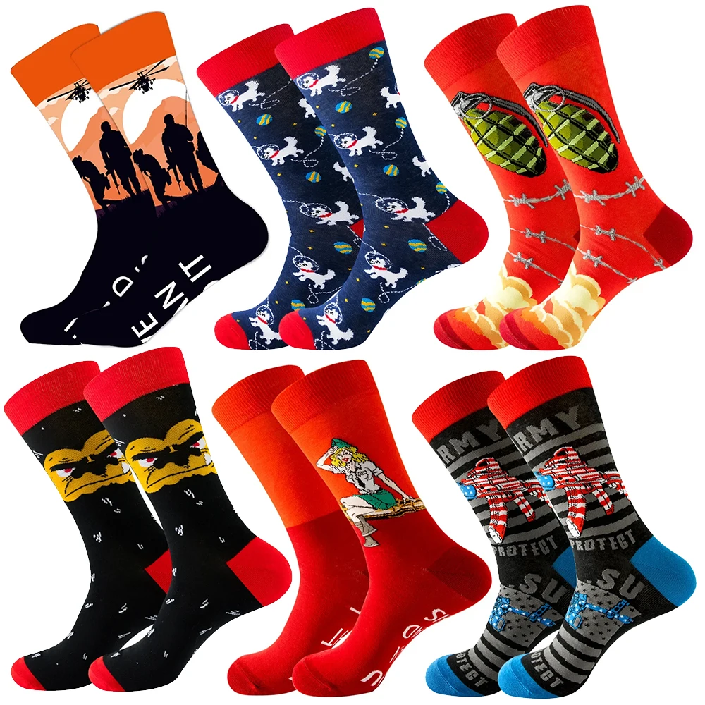 2024 Men's Latest Design Middle tube Socks Autumn Socks Quality Business Geometric Lattice Colorful Mens Cotton Socks