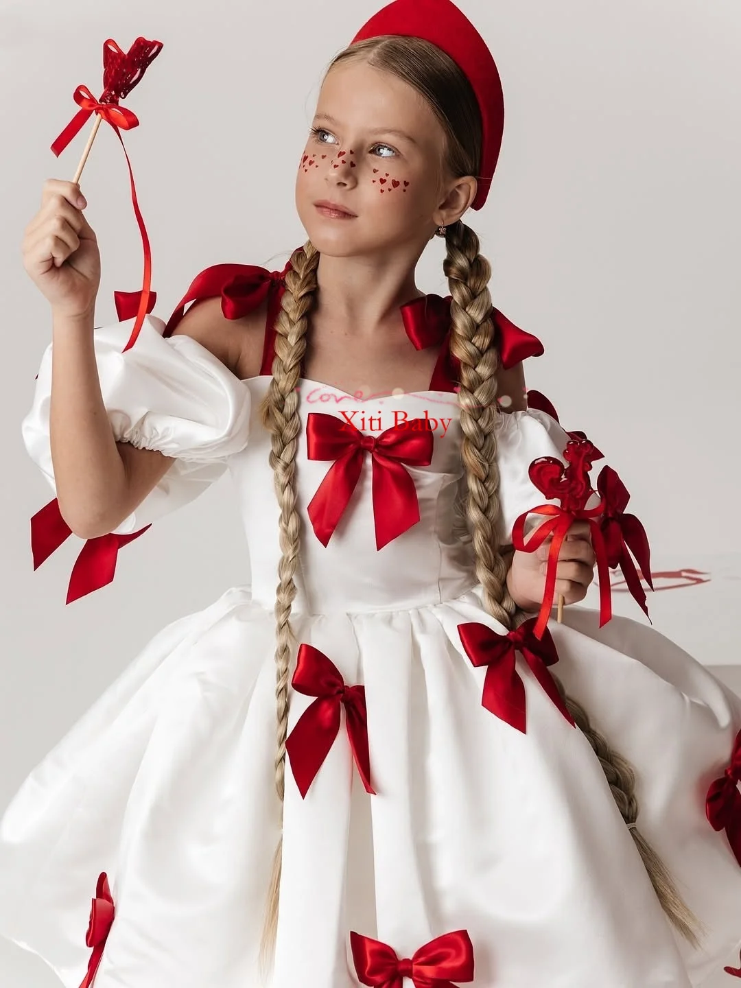 Big Bows Flower Girl Dress Puffy Princess Ball Gown Baby Girl Birthday Party Dresses Glitter First Communion Dress