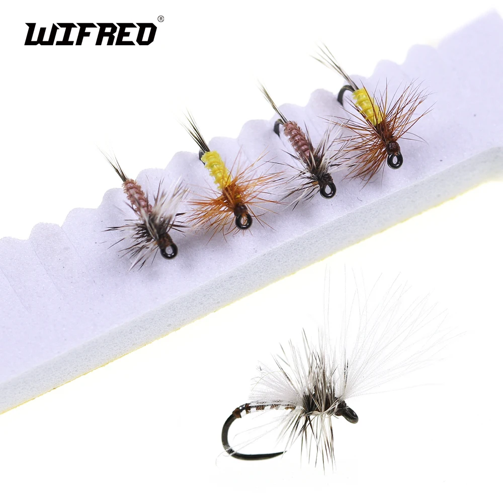 WIFREO 9SZT # 20. białe CDC Feather Wing Mayfly brązowe żółte suche muchy Rocky River pstrąg Barbless muchy wędkarskie przynęta przynęta