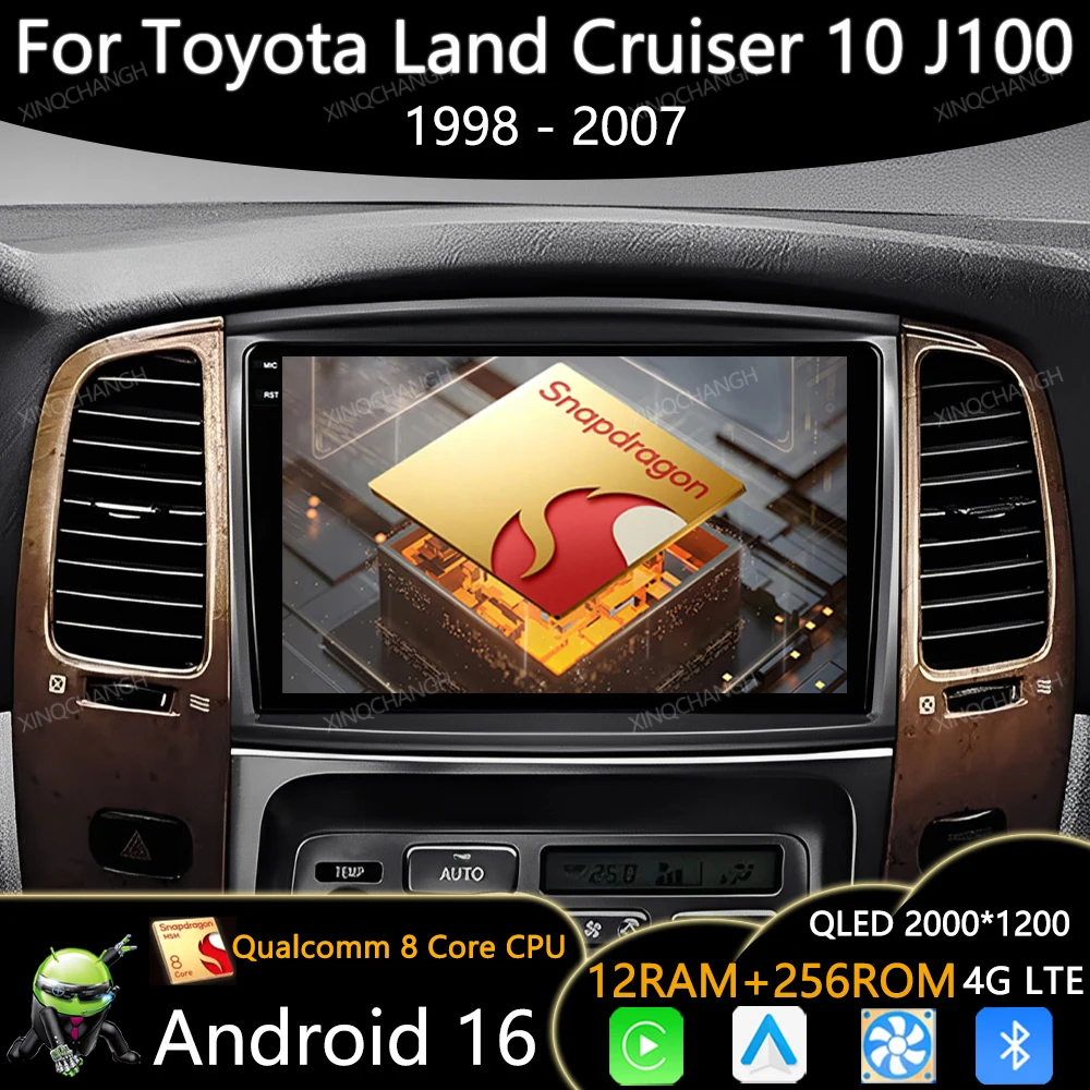 Android 16 Car Radio For Toyota Land Cruiser 10 J100 100 1998 - 2007 Head Unit 2DIN Qualcomm QLED Multimedia Video Player BT GPS