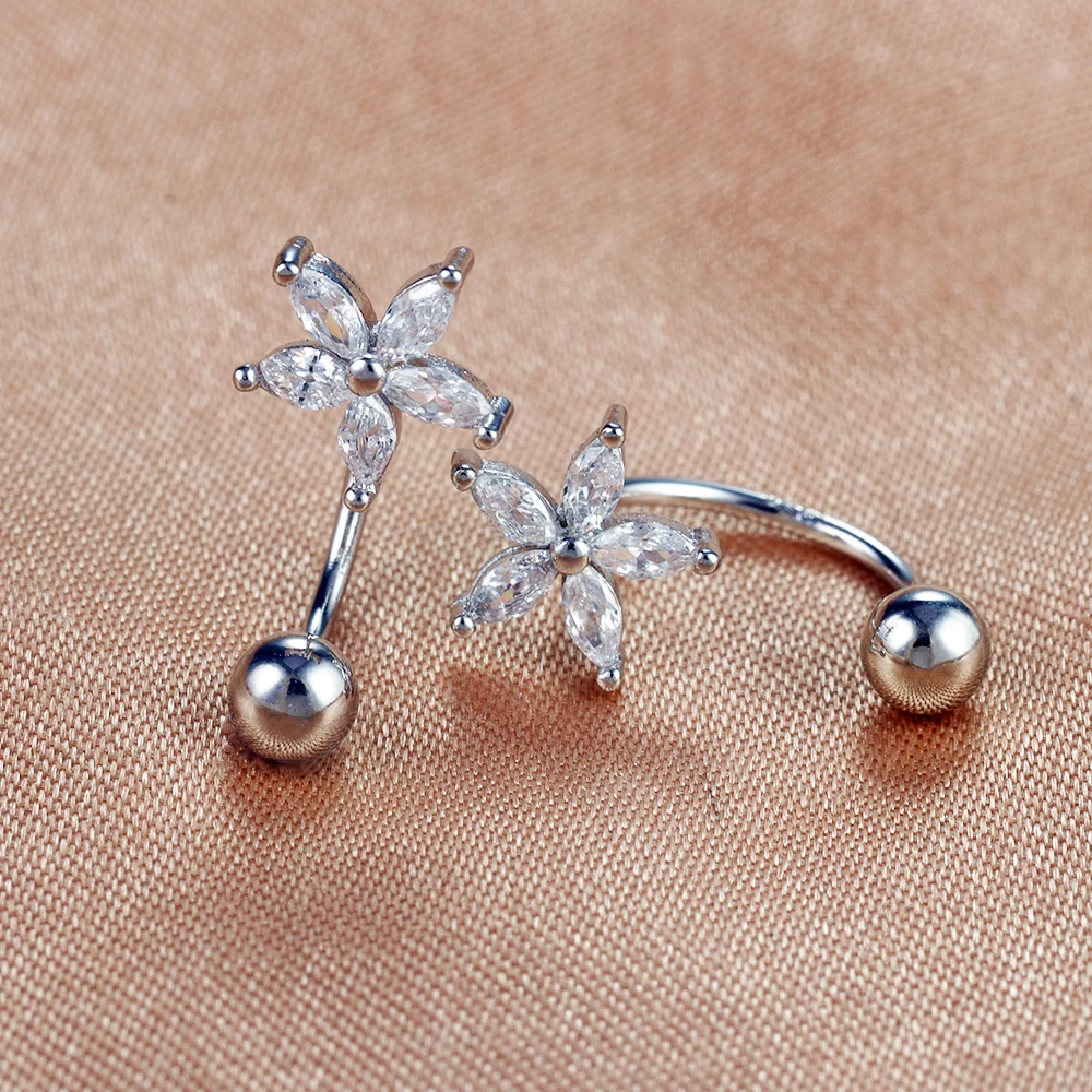 1Pair Exquisite Stainless Steel Minimal Crystal Flower Ear Studs Earring Korean Helix Studs Tragus Cartilage Piercing Jewelry