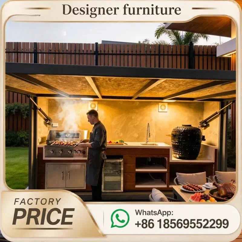 Electric Hydraulic Lift Outdoor Kitchen 304 Stainless Steel Integrated Grill Sink Fridge For Year Round Cooking Luxury