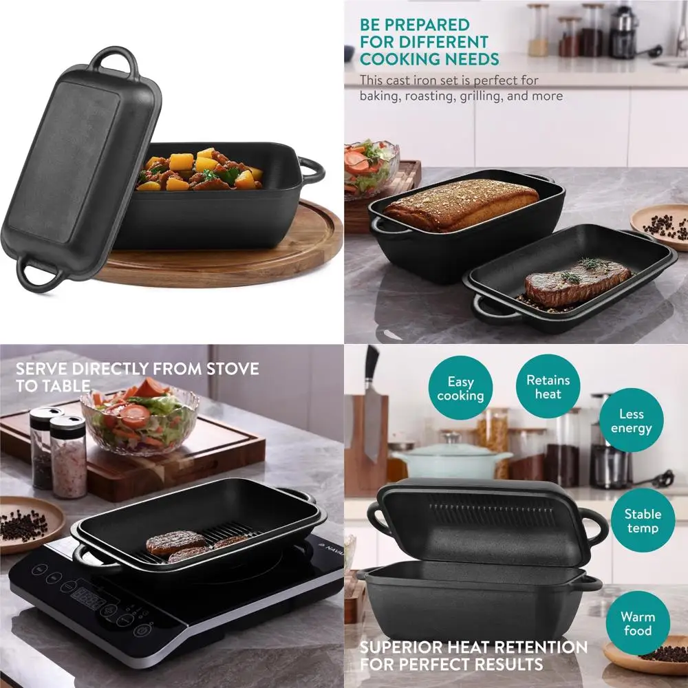 

Набор чугунной голландской духовки, 3,8 л, черный — универсальная сковорода, сковорода, кастрюля, запеканка для выпечки и приготовления пищи