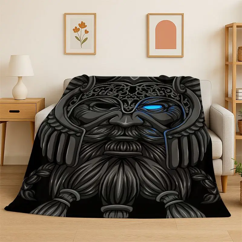 Viking Totem Nordic Rune Valhalla Vegvisir Odin Flannel Blanket Soft Throw Blanket for Bedroom Living Room Bed Travel Picnic Nap