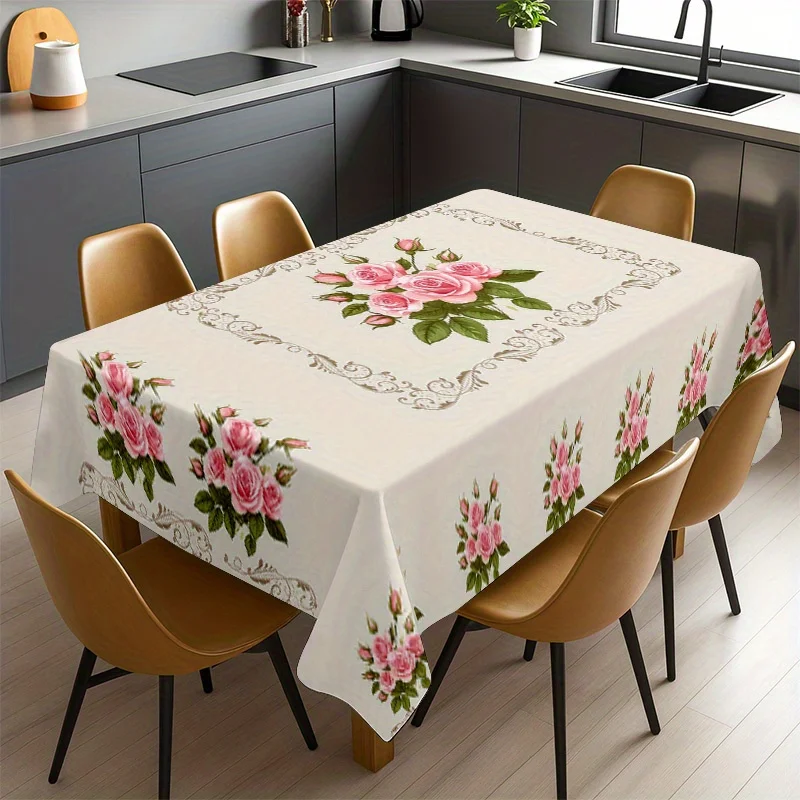 Elegant Floral Print Waterproof Tablecloth for Dining Room Home Decor Spill Proof Table Cover Linen