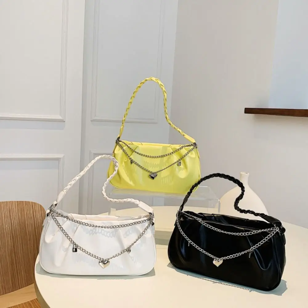 

Модная сумка через плечо из искусственной кожи, однотонная большая вместительная сумка для подмышек с цепочкой для сумки, портативная сумка для женщин