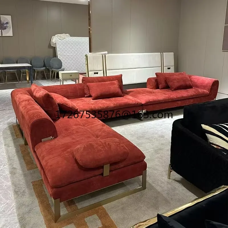 

Fabric sofa light luxury mansion villa model room large apartment living room corner furniture combination