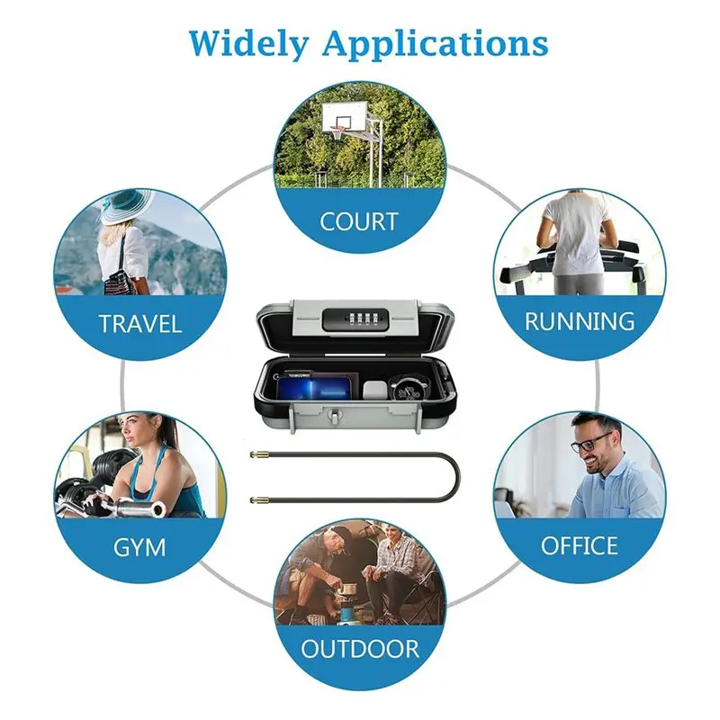 Portable Safe Box For Travel With Removable Wire Rope For Dorm,Travel,Beach,Hotel Combination Safe Box Grey