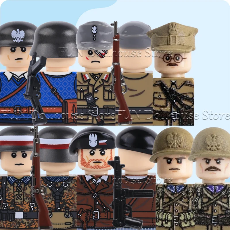 MOC Military Army Polish Soldiers Figures Accessories Building Blocks Infantry Arms Officer Gun Helmets DIY Bricks Boys Toy Gift