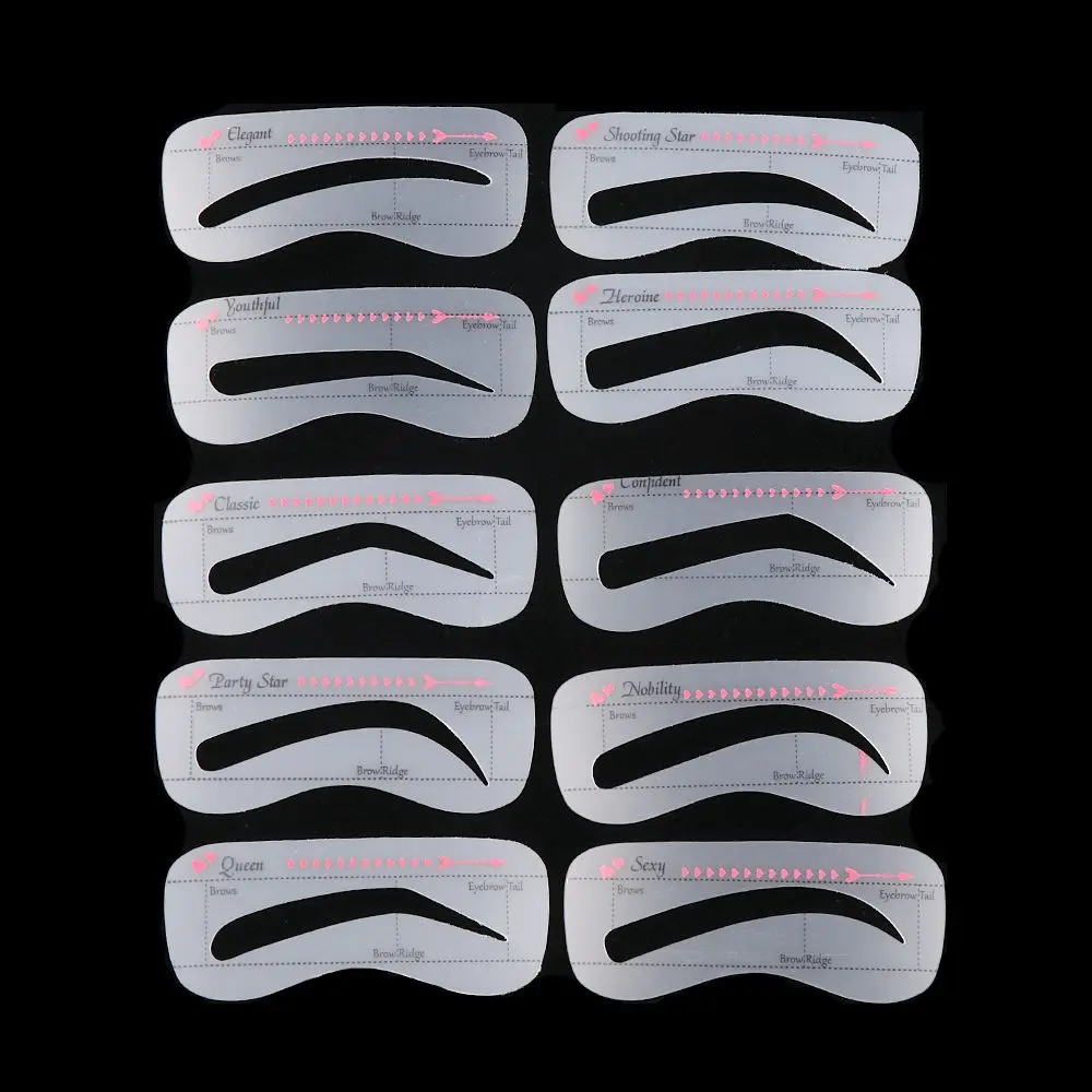10PCS Women Eyebrow Card Reusable High Durability Eyebrow Stencil Grooming Shaper Template Eye Makeup Tools Stickers