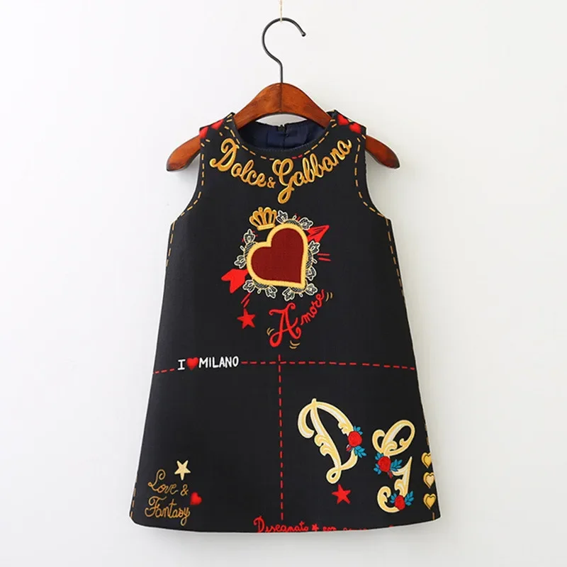 New Girls Dress European and American Style Embroidery Flower Vest Dress Spring Autumn Toddler Baby Girls Clothing