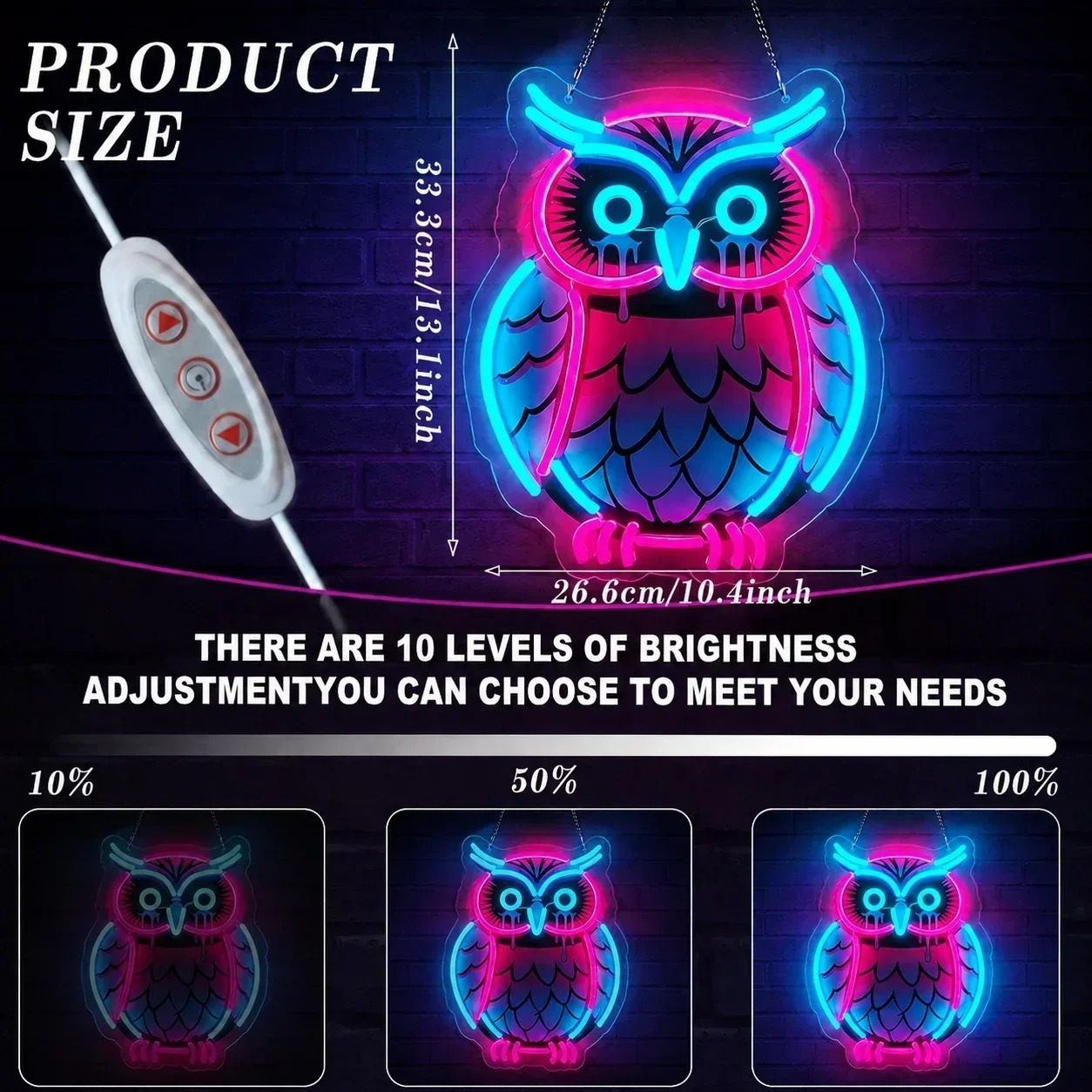 Owl Neon Sign Pink Blue LED Wall Art Acrylic USB Powered Dimmable Light Cute Animal Decor for Bedroom Home Party Kids Room