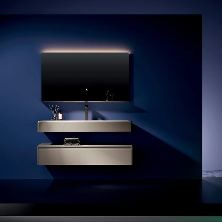 Factory Wholesale Modern Floating Bathroom Cabinets With Touch Screen Mirrors