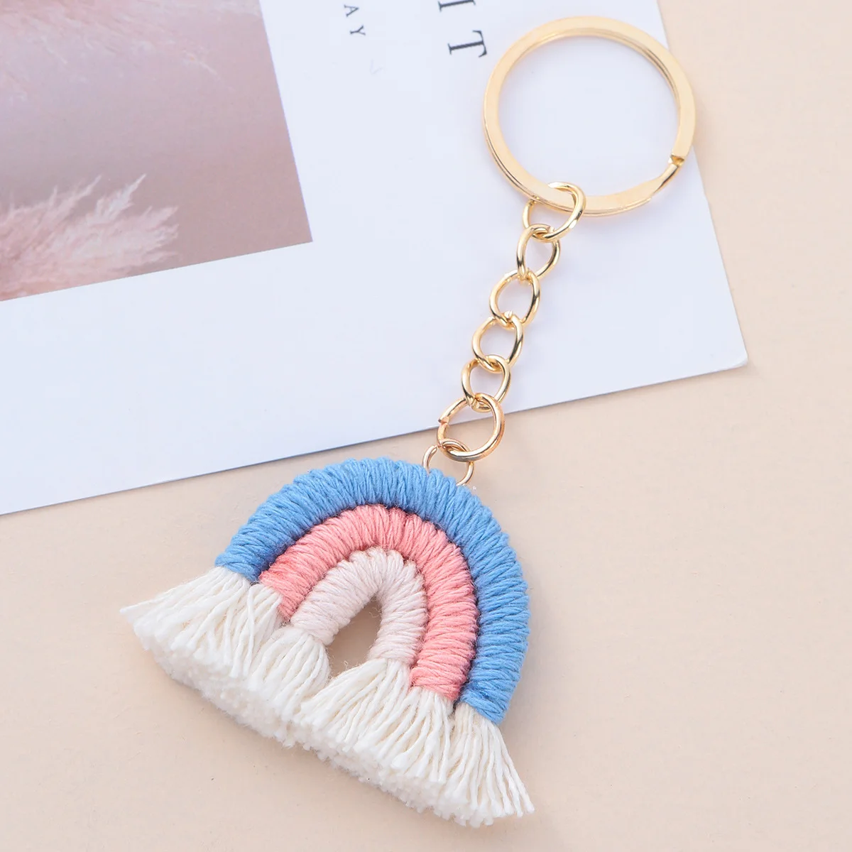 Leuke gebreide regenboog kwastjes sleutelhanger vrouwen meisjes handgemaakte sleutelhanger voor autosleutel houder handtas hanger DIY sleutelhanger sieraden cadeau