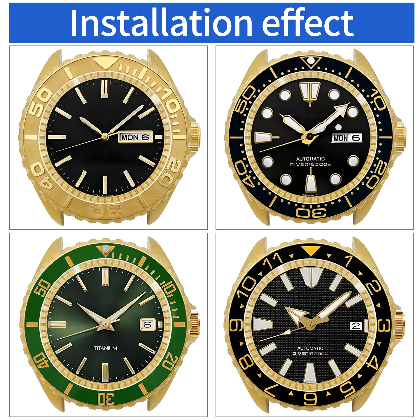SKX Classic Mattgoldenes Uhrengehäuse 3-Uhr-Position Edelstahl MOD SKX007 NH34 4R36 Krone Saphirglas Kundenspezifisches Zubehör – Detail 2
