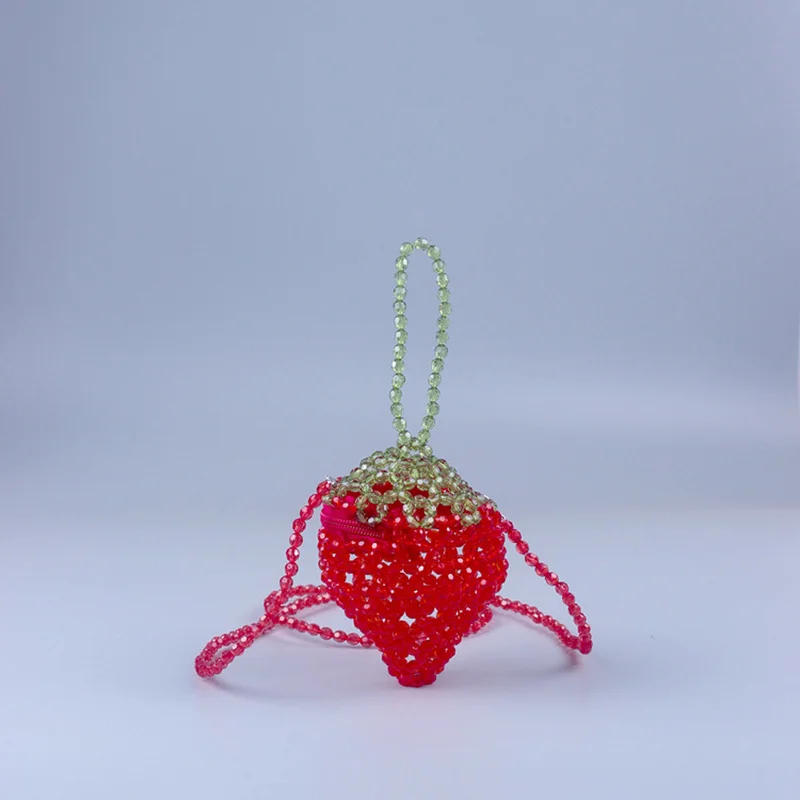 Mini Acrylic Strawberry Hand Bags Lipstick Chain One Shoulder Messenger Cute Crossbody Bag Ladies Versatile Beaded Small Purse