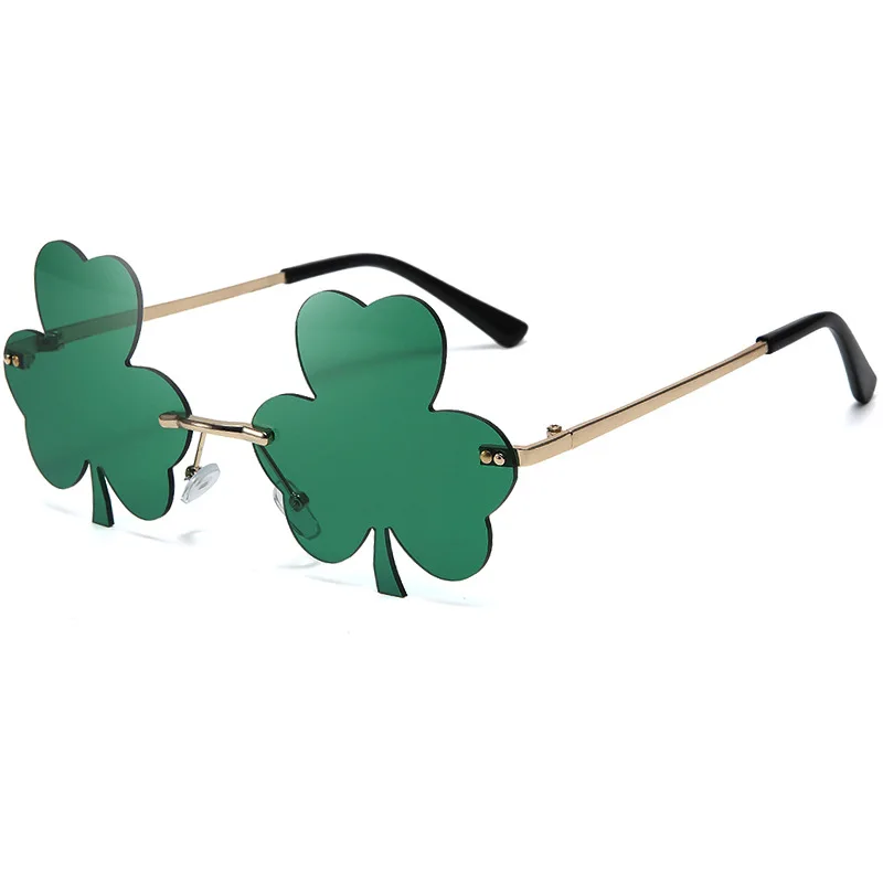 

Fashion Irish Shamrock Sunglasses Green Four Leaf Clover Leprechaun Costume Glasses St. Patrick's Day Rimless Decor Sun Glasses