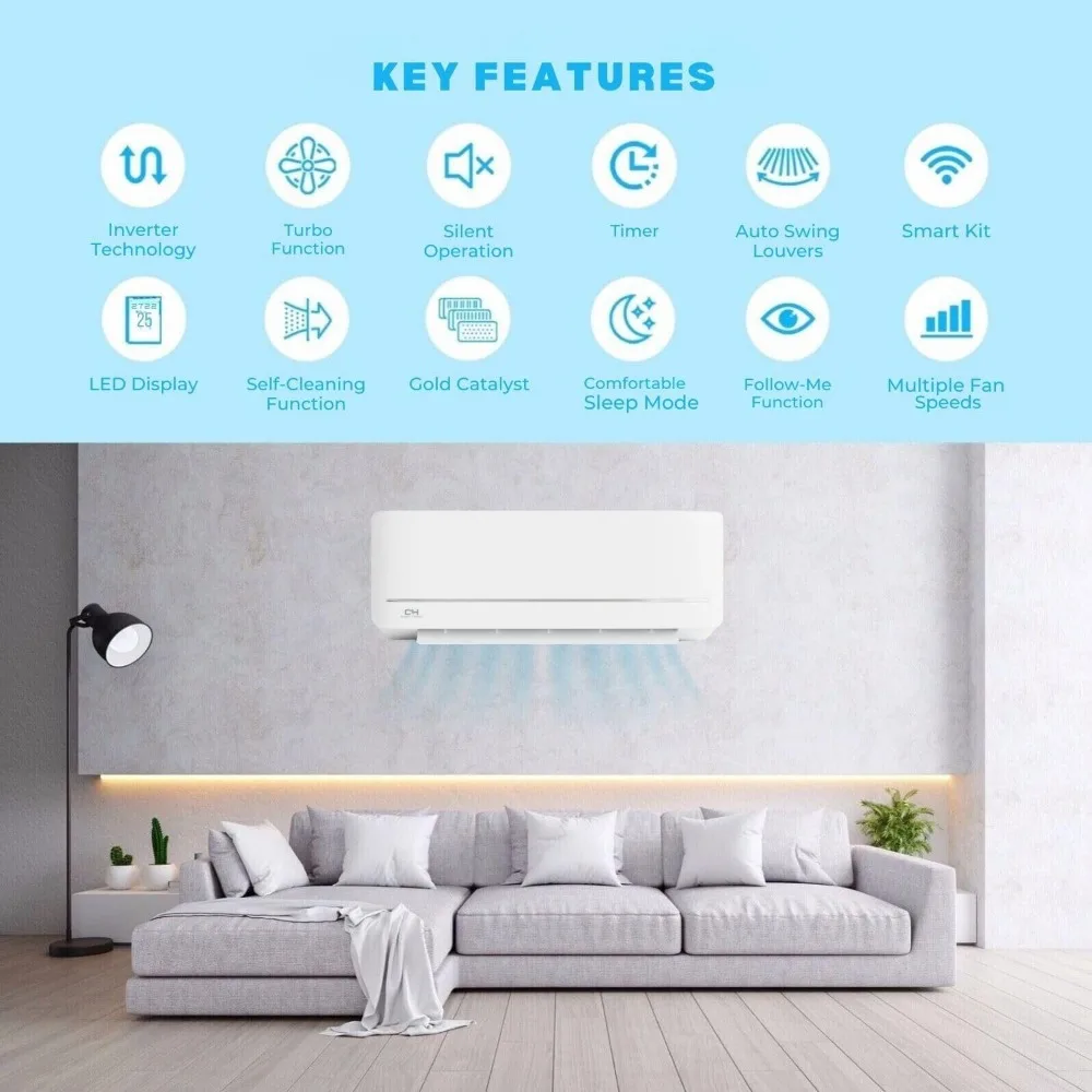 MIA Series, Mini +Air Conditioner and Heater, 9,000 BTU, 115V, 21.5 SEER2, Wall Mount Ductless Inverter System