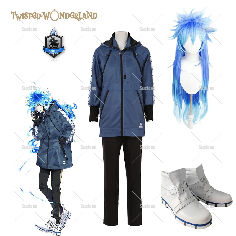 Аниме Twisted-Wonderland Hercules Idia Shroud Косплей Костюм Парик Одежда Куртка Темно-Синие Толстовки Брюки Хэллоуин Для Женщин Мужчин
