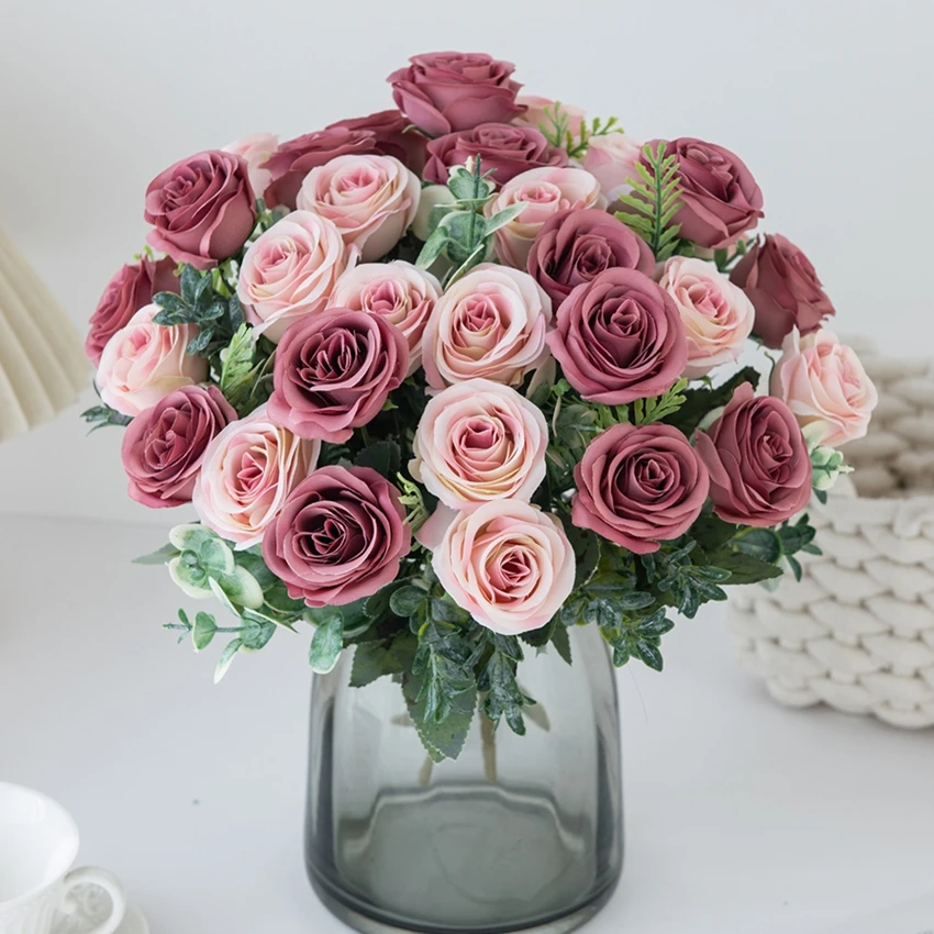 الزهور الاصطناعية الشمال روز الحرير الزفاف المنزل باقة الزفاف في الهواء الطلق فناء الديكور عطلة DIY بها بنفسك هدية اطلاق النار PropsStage #3