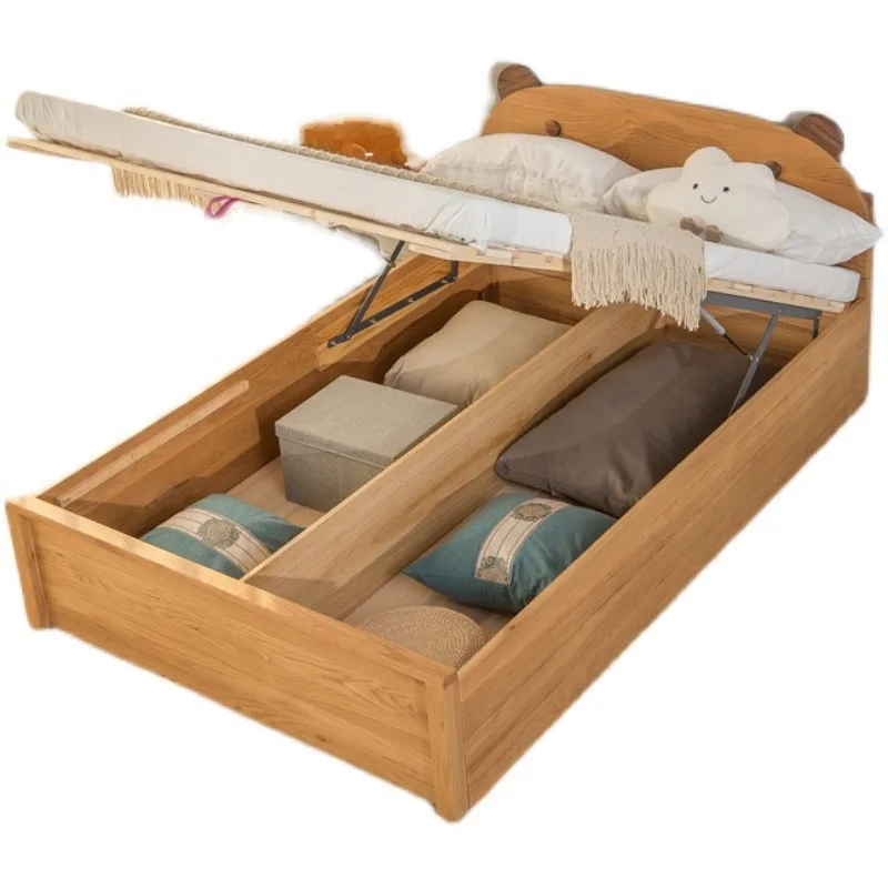 

Children's all-solid wood bed North oak box storage air pressure bed Nordic boys and girls teenagers children's cartoon