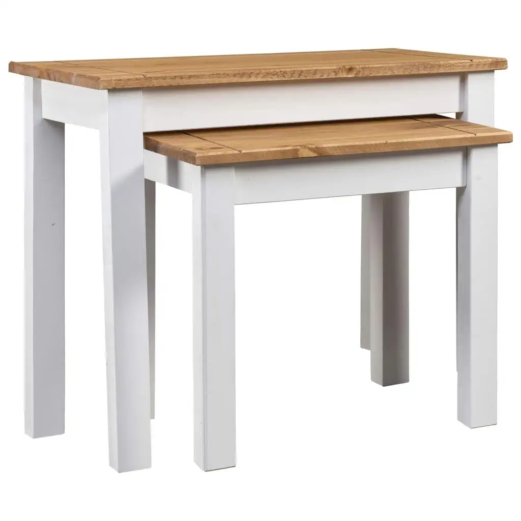 2-Piece White Solid Pine Wood Nesting Tables - Panama Collection