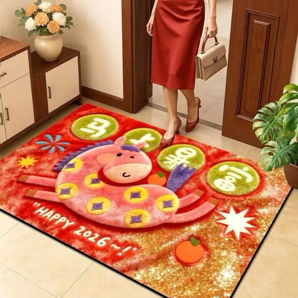 

Creative Cartoon Horse Floor Mat Quick Dry Soft 2026 New Year Anti Slip Mat Lucky Convenient Pony Door Mat Door Entrance