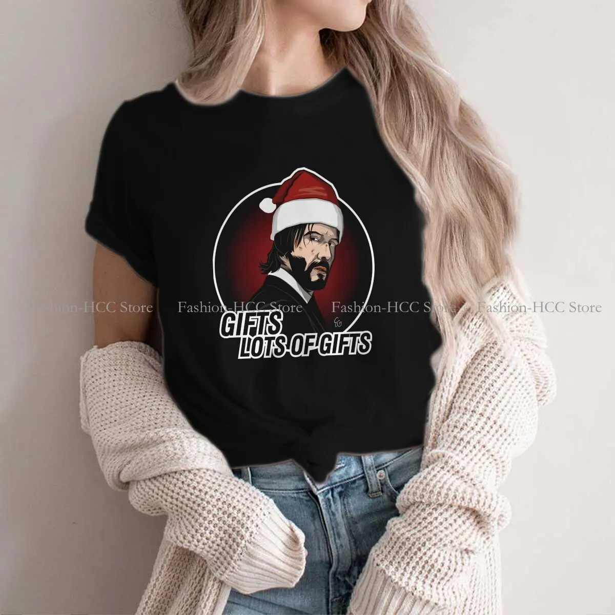 Christmas Fashion Polyester TShirts John Wick Movie Women Graphic Tops T Shirt Round Neck