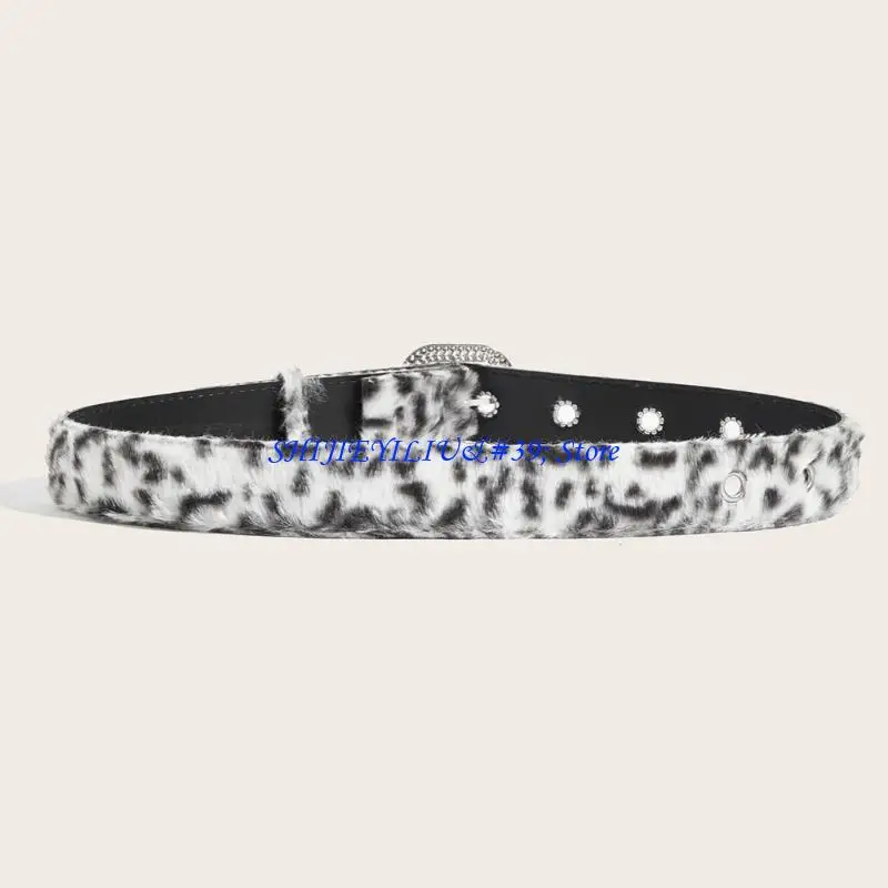 E21F Furry Leopard Design Elastic Waist Belt Unisex Accessory For Clothing Secure Buckles Durable Material