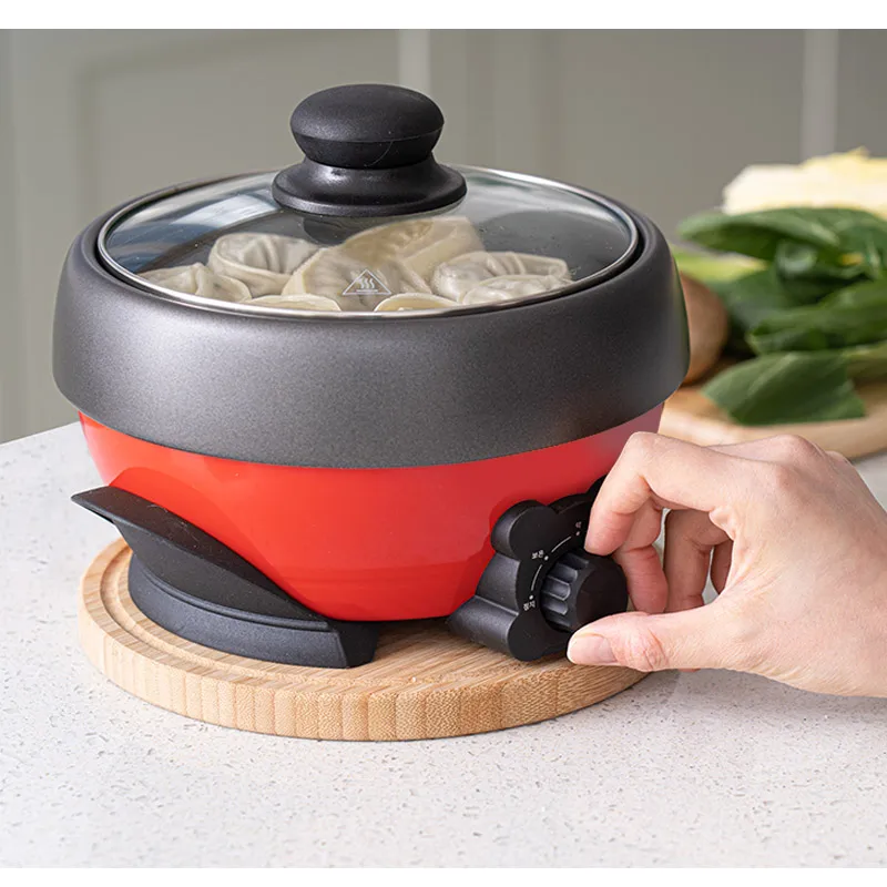 وعاء فني للمطبخ قابل للفصل متعدد الطباخ وعاء كهربائي 1.2 لتر سعة عملية 3 مراحل للتحكم في درجة الحرارة مقلاة شواء مع باخرة #3