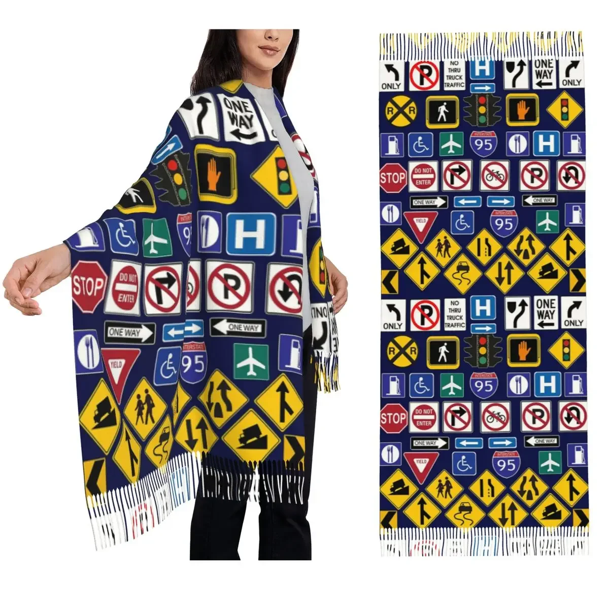 

Дорожные знаки, знаки регламентов Шарф Шарфы с кисточками Женские мягкие теплые шали и накидки Длинная осенне-зимняя шаль