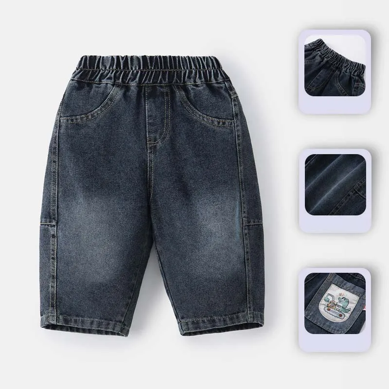 2026 Children Jeans RAISE Spring Infant Baby Boys Denim Pants Loose Stickers Pockets Toddler Kids Boys Trousers Boys Casual Pant