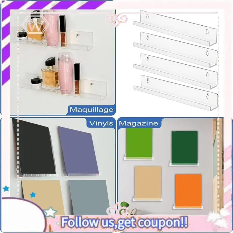 

Premium Record Shelf Wall Mount - 8 Pack 15 Inch Records Holder, Acrylic Clear Album Record Display Shelf Floating Shelves Durab