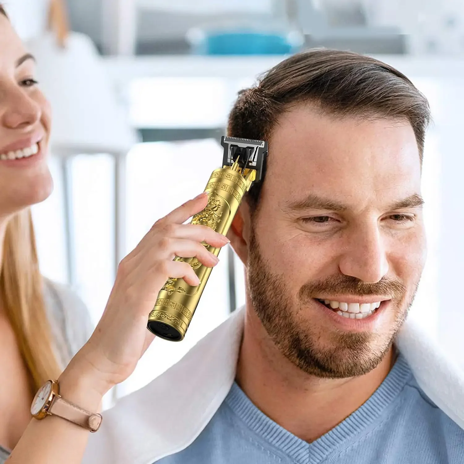 Alat Cukur Rambut Elektrik Vintage T9 Profesional dengan Layar LED, Ukiran Naga, untuk Pangkas Rambut di Barbershop