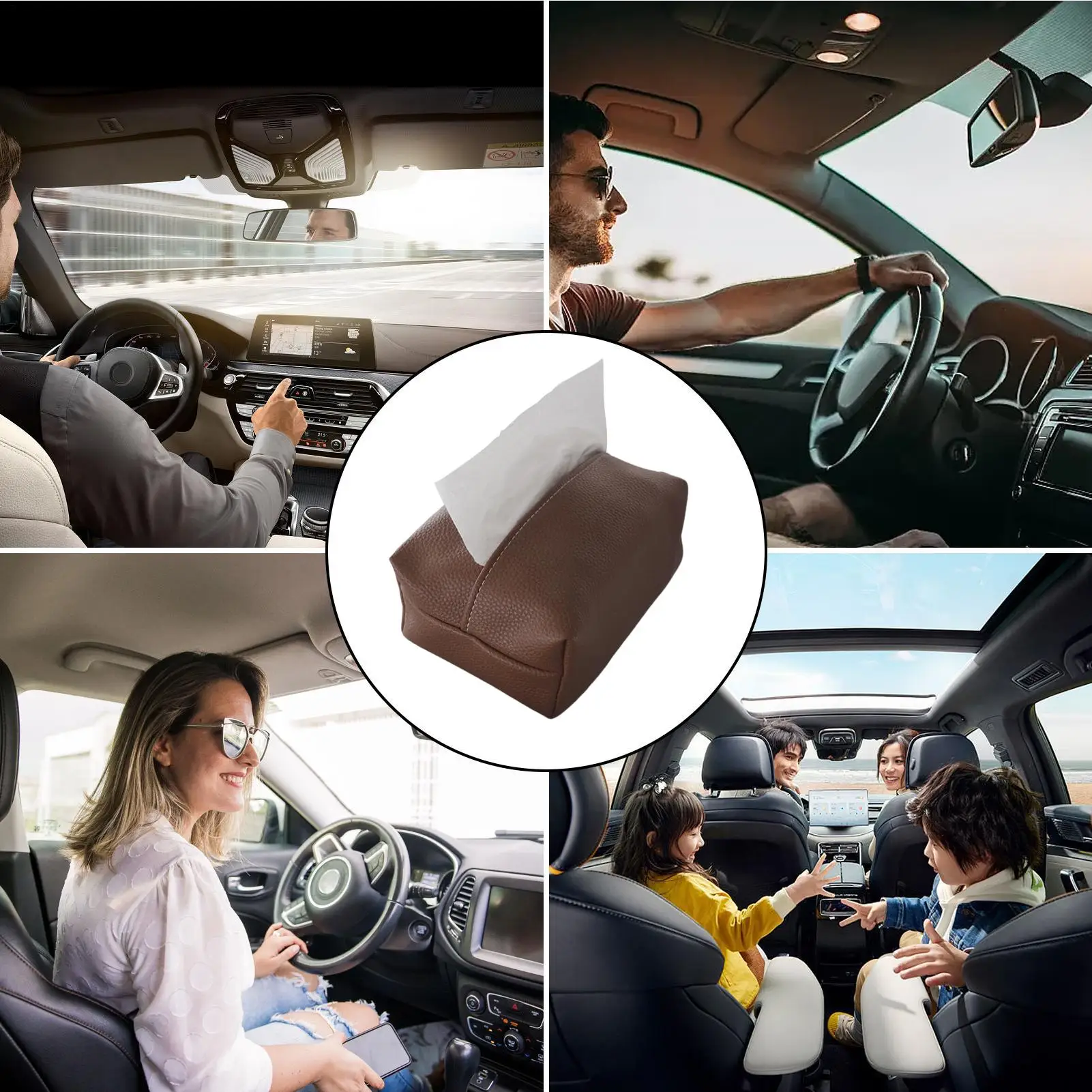 Car Tissue Box Magnetic PU Leather Organizer Car Visor Tissue Paper Cover For Automotive Truck SUV MPV Sedan Vehicle Interior