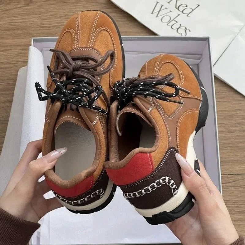 Women's Shoes 2024 Brand Front Lace-up Women's Vulcanize Shoes Fashion Color Matching Hot Sale Round Head Outdoor Casual Shoes