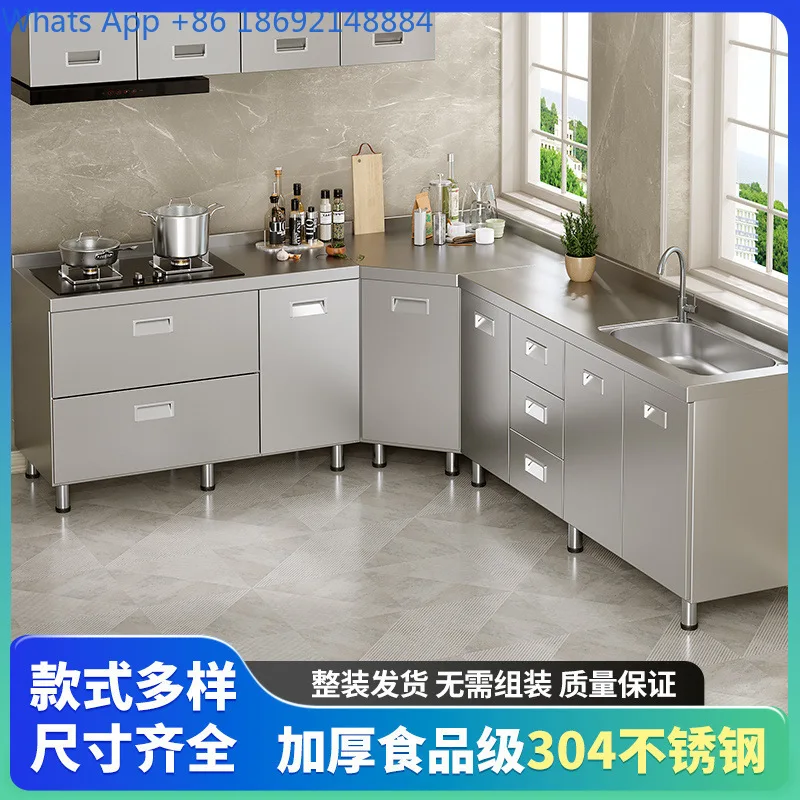 304 Stainless Steel Thickened Cabinet Household Kitchen Bowl Cabinet Economical Overall Dining Cabinet