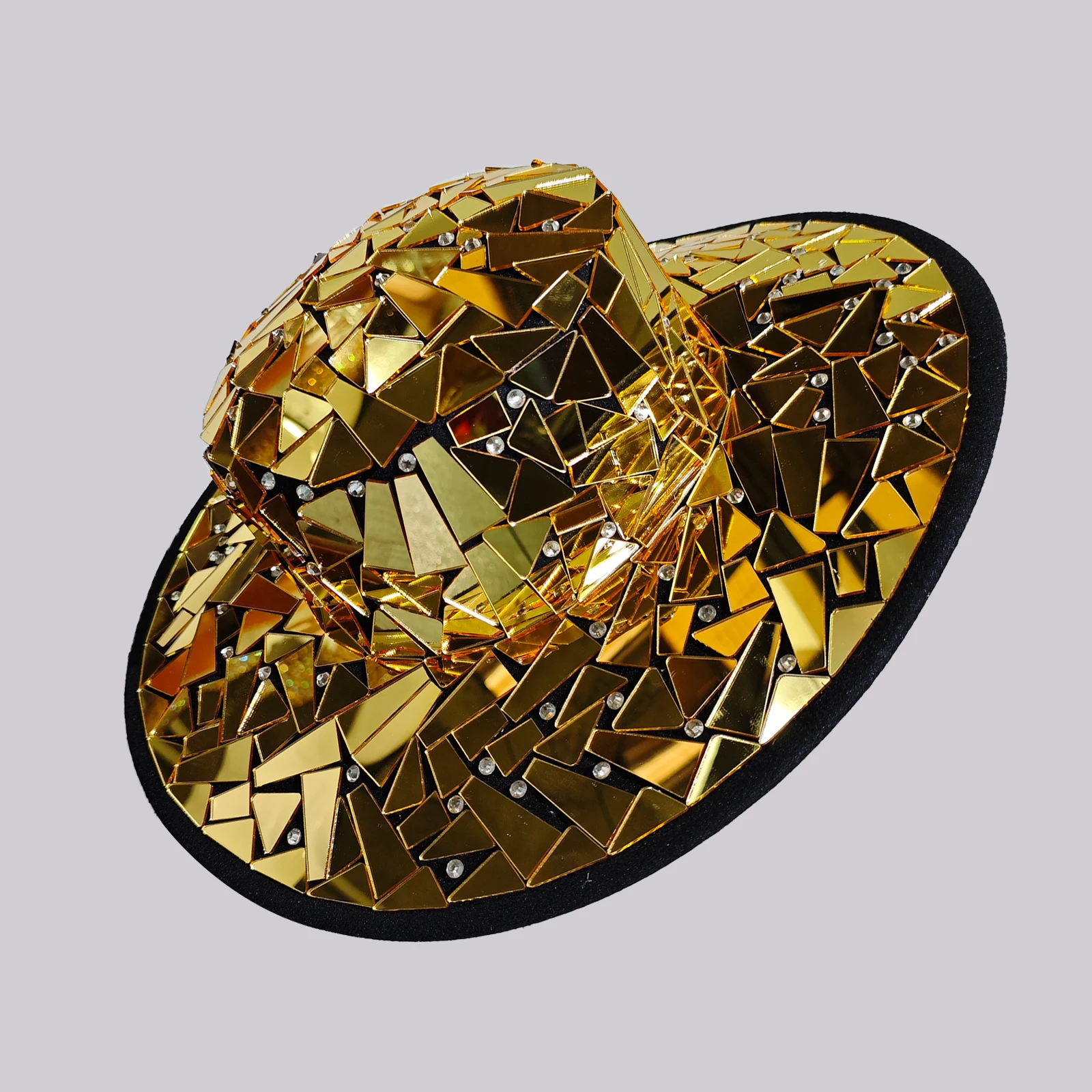 

Sparkle Golde Mirror Hat Crystal Jazz Performace Accessories Birthday Festival Satge Singer Prom Drag Queen Dance Evening Party