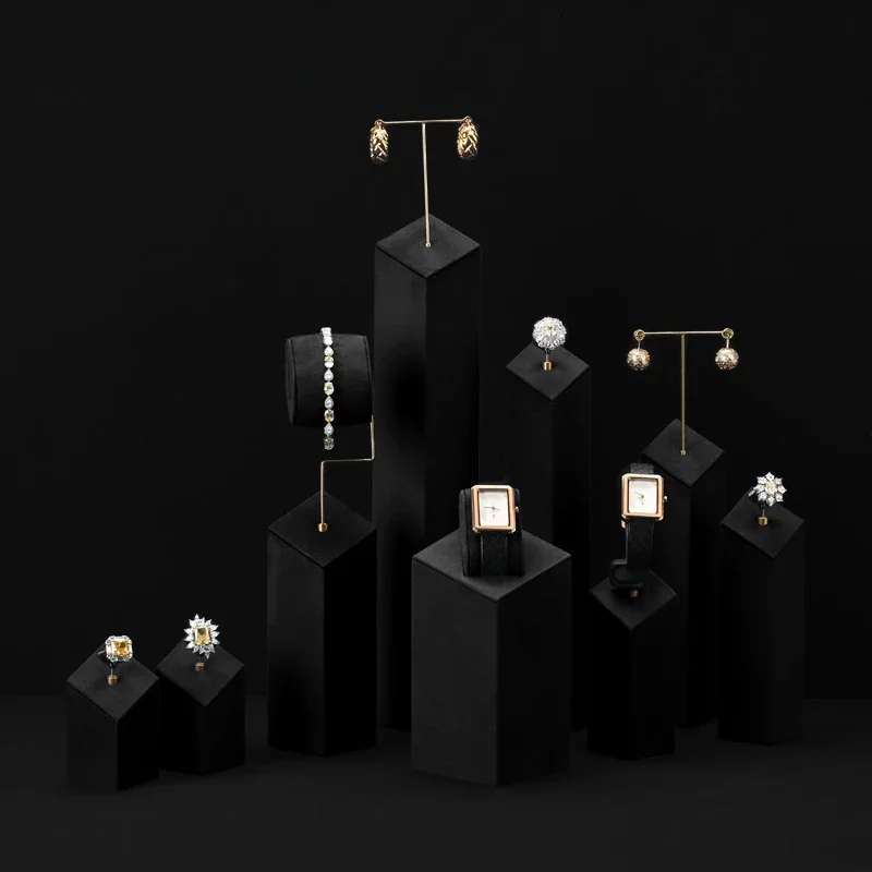 

White microfiber metal jewelry display rack, high-end rings, earrings, watch counter, jewelry display props