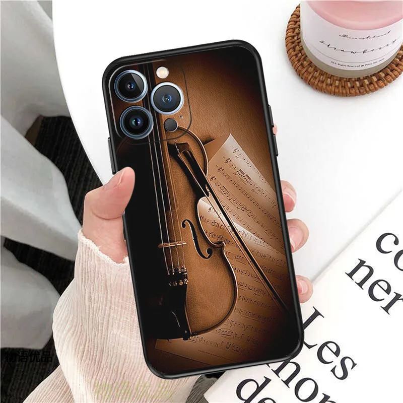 Phone Case for iPhone 16ProMax 14 13 15 Pro Max 12 11 XR SE 7 8 16 Plus Fashion Cello Violin Girl Soft Black Silicone Cover