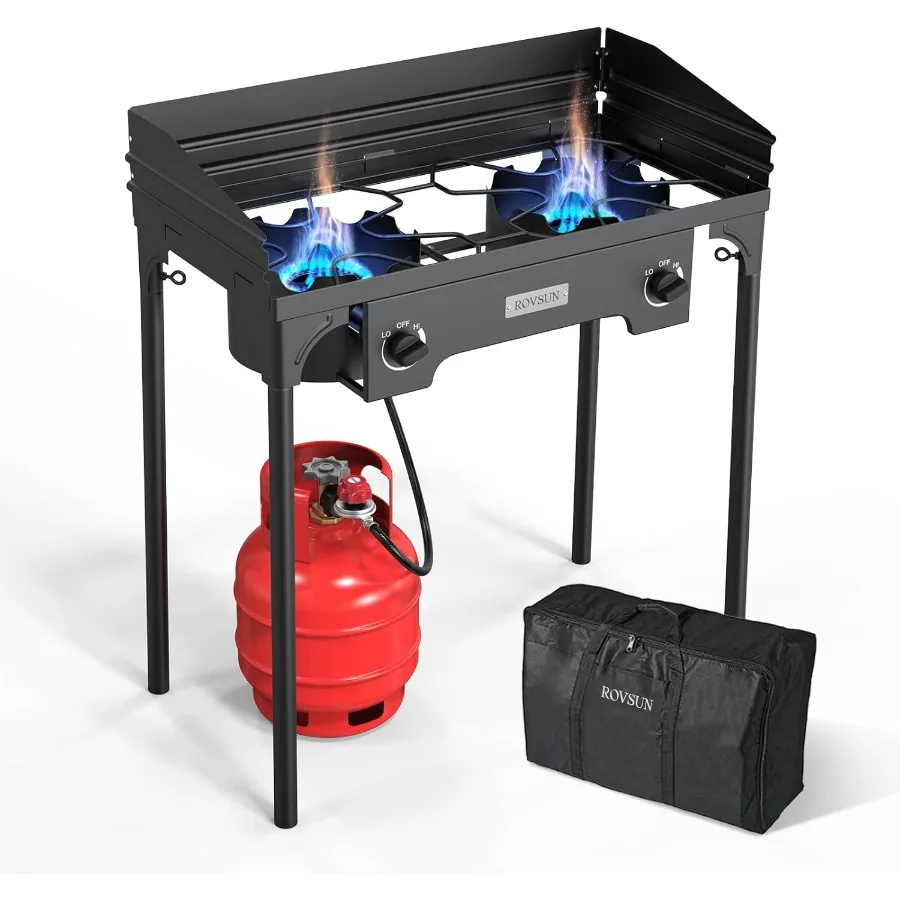 

2 Burner Outdoor Propane Gas Stove with Regulator Windpanel and Carrying Bag 150 000 BTU Powerful Stand Cooker for Backyard Coo