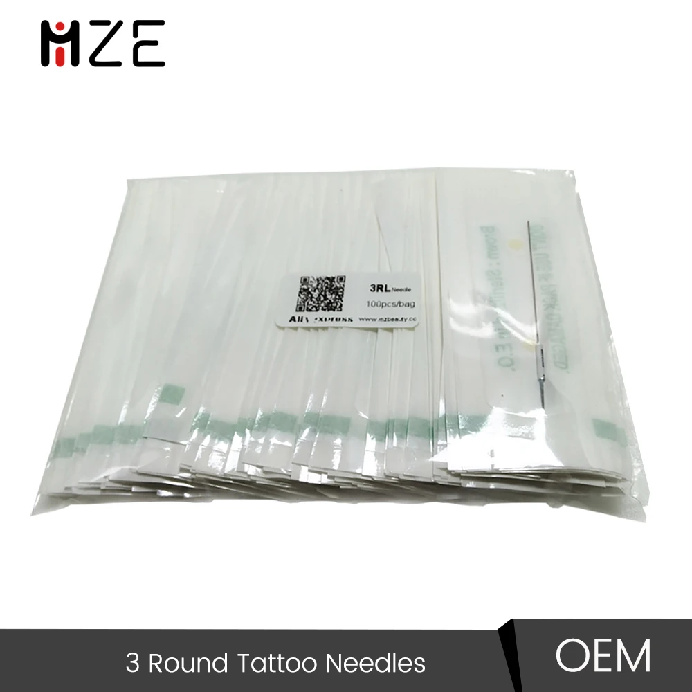 Round 3 Traditional Permanent Makeup Needles Sterilized Tattoo Tip For PMU Machine 0.35x50 mm 3RL 3RS Caps Microblading Supplies