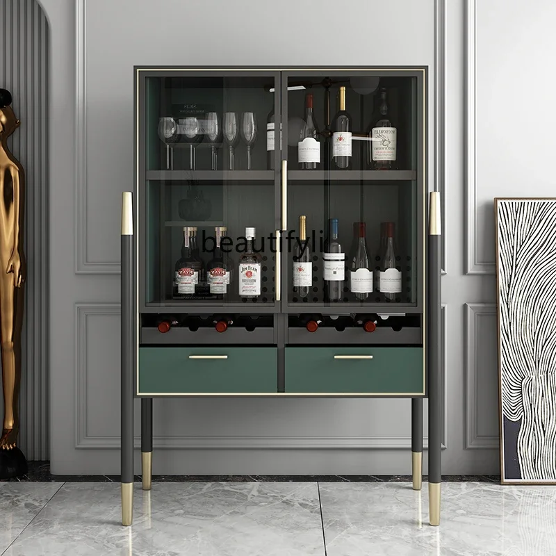 Light Luxury Wine Cabinet Display  Curio Cabinet American Side Cabinet Glass Door Wall Partition Locker