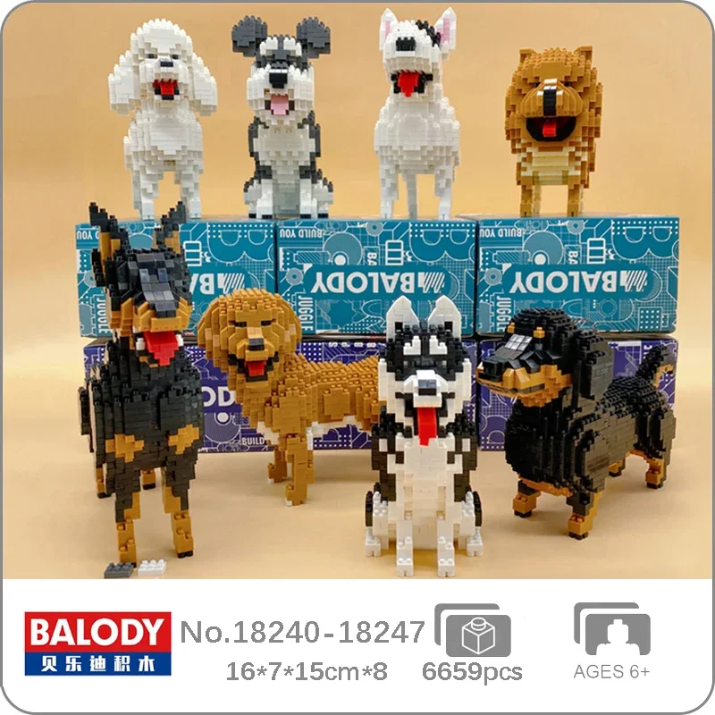 Balody Husky Schnauzer Dachshund Bull Terrier Poodle Doberman Dog Pet Animal DIY Mini Diamond Blocks Bricks Building Toy No Box