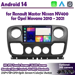 Wireless CarPlay Android 14 for Renault Master Nissan NV400 Opel Movano 2010 - 2021 Car Multimedia GPS Autoradio BT 2.5D Screen