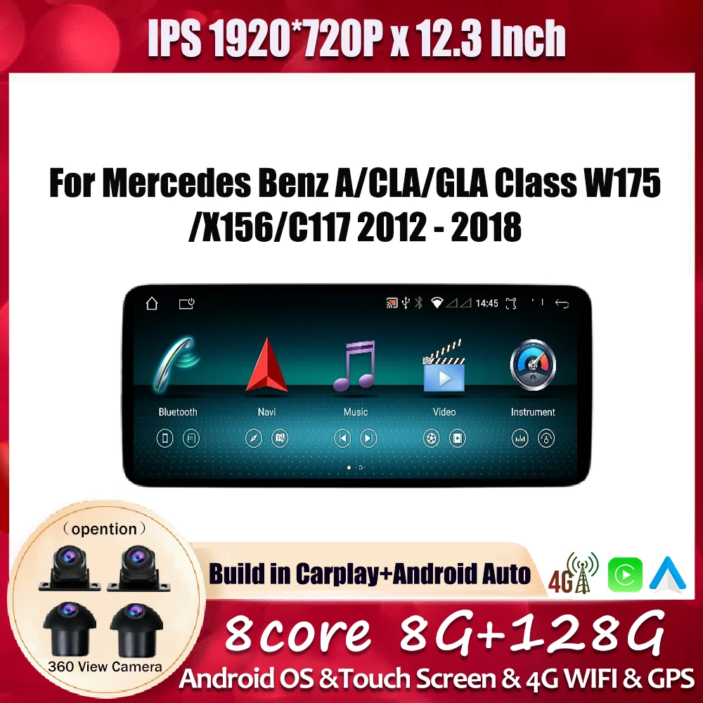 

12.3'' Android OS For Mercedes Benz A/CLA/GLA Class W175/X156/C117 2012-2018 Car Radio Video Multimedia Player System DSP Stereo